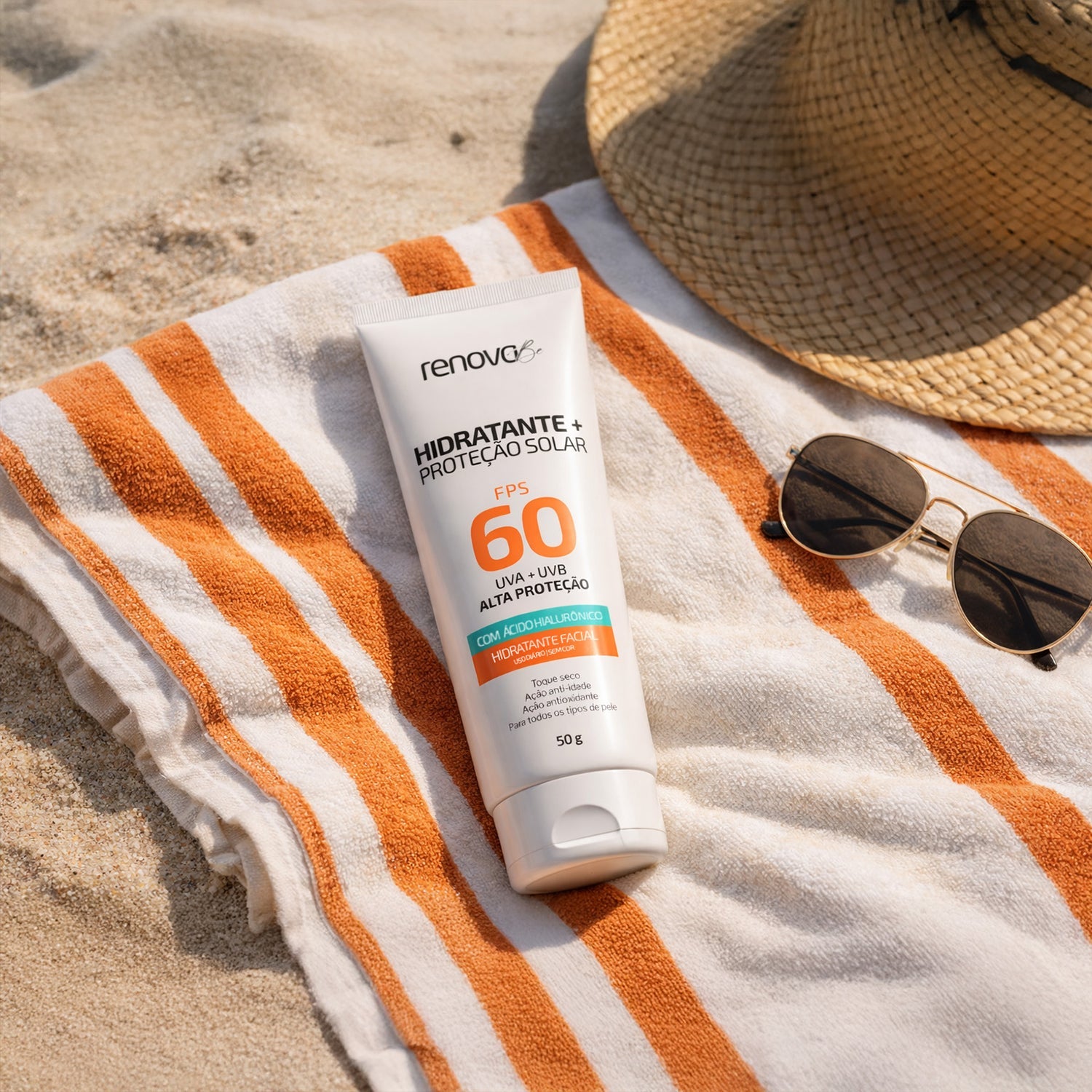 Hidratante Facial + Proteção Solar FPS 60 UVA/UVB Com Ácido Hialurônico